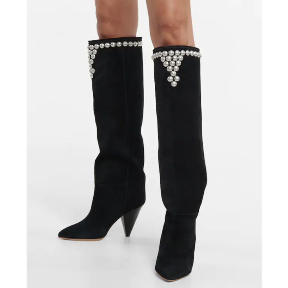 Isabel Marant Libree Knee High Heeled Studded Boots in Black SZ 37/7